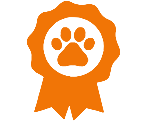 A ribbon with dog paw graphic depicting graduating dog or puppy training