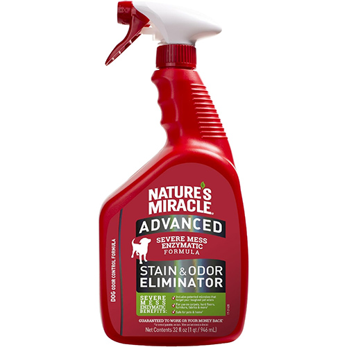 A bottle of dog and puppy stain and odor eliminator