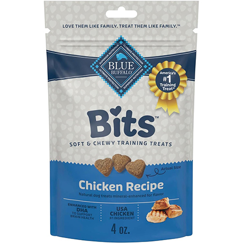 A bag of chicken-flavored dog and puppy training treats