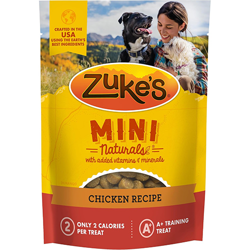 A bag of chicken-flavored dog and puppy training treats